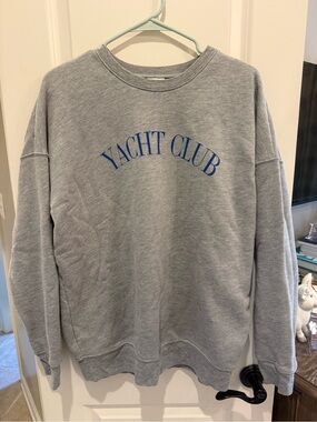 Yacht Club Gray Crewneck Sweatshirt with Blue Logo